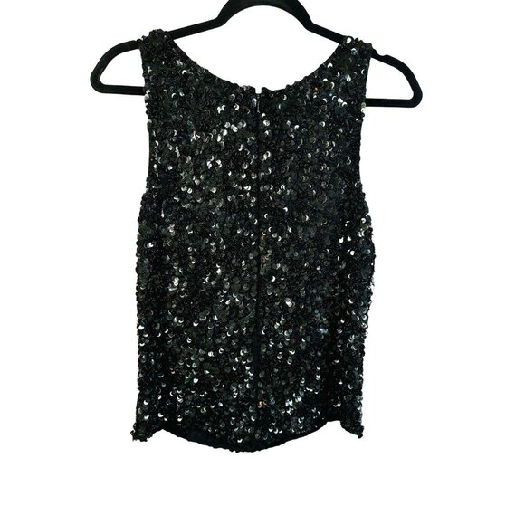 Le Lis Blanc Black Sequin Sleeveless Tank Womens L 100% Viscose Vintage Evening - Picture 2 of 8
